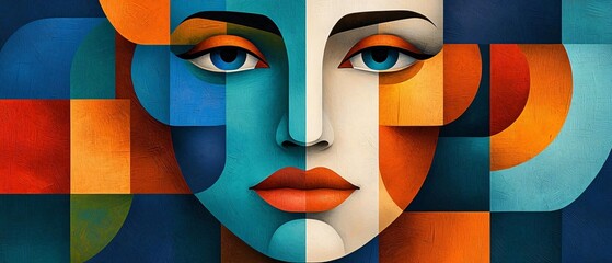 Poster - A vibrant, abstract representation of a woman's face, blending vivid colors and geometric shapes in modern art.