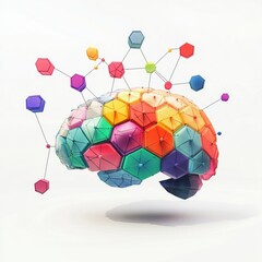 Poster - Colorful geometric brain model with connected nodes, symbolizing creativity and innovation.