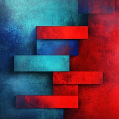 Poster - Abstract composition featuring bold red and turquoise rectangular shapes layered on a textured background.