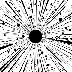 Poster - Abstract black and white explosion effect with dynamic lines and circular shapes radiating from a central point.