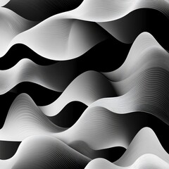 Poster - Abstract black and white wavy patterns create a dynamic visual flow, evoking a sense of movement and depth.