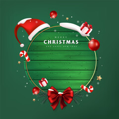 Wall Mural - merry christmas sign banner green wood frame with empty space and festive decoration