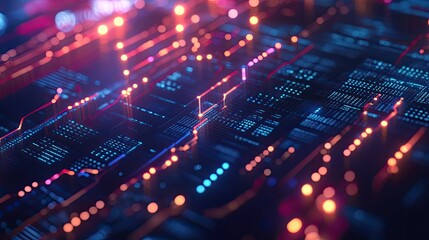Poster - Abstract digital circuit board with glowing lines and nodes.