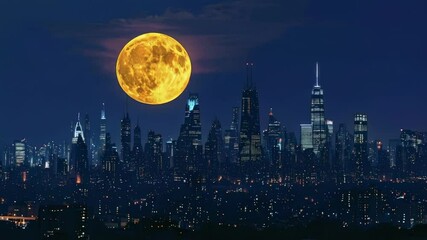 Wall Mural - a city shadow on a full moon