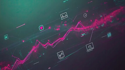 Poster - Abstract digital health data visualization with rising graph line and medical icons.