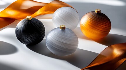 Wall Mural - Elegant swirl-patterned glass ornaments with ribbon.