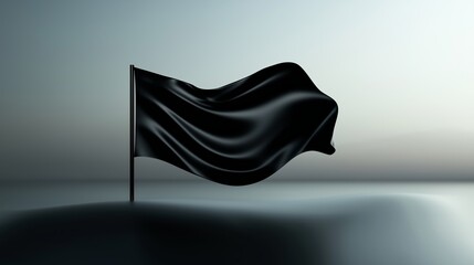 Poster - black flag waving gently in a soft light environment highlighting its texture and flow