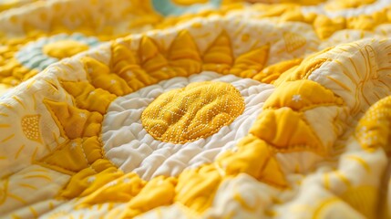 Wall Mural - A vibrant yellow baby blanket with cheerful sun patterns