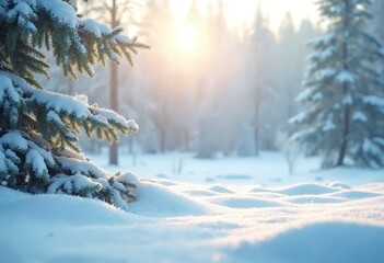 Aufkleber - Winter bright background. Christmas landscape with snowdrifts and pine branches in the frost