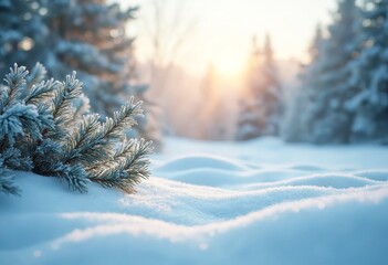 Aufkleber - Winter bright background. Christmas landscape with snowdrifts and pine branches in the frost