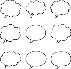 Poster - Blank empty speech and thought bubbles line art bundle vector illustration set
