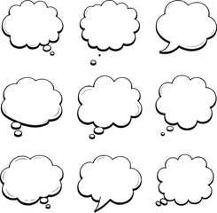 Poster - Blank empty speech and thought bubbles line art bundle vector illustration set