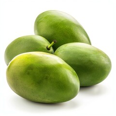 Poster - Four whole green mangoes laying on a white background
