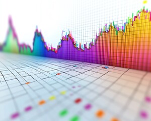 Aufkleber - A vibrant financial chart with candlestick elements, multiple index lines in bold colors, set against a clean grid white background, 3D rendering