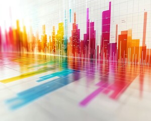 Aufkleber - A vibrant financial chart with candlestick elements, multiple index lines in bold colors, set against a clean grid white background, 3D rendering