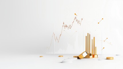 Poster - Gold bars and increasing graphs illustrate financial growth in an abstract market setting