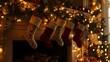 © rehan - Festive Christmas Stockings Hang Above Fireplace Mantle