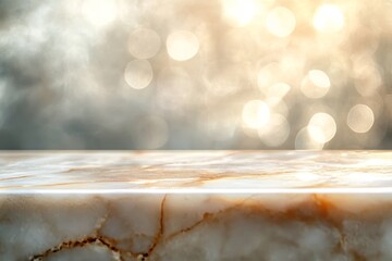 Poster - Empty marble table top with bokeh background.