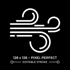 Poster - wind white linear icon for dark theme. weather forecast. symbolizing air movement, breezy weather or