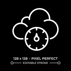 Poster - atmospheric pressure white linear icon for dark theme. cloud with barometer gauge. weather forecast.