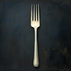 Sticker - Vintage Silver Fork on Dark Background: Rustic Food Photography