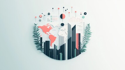 Fototapete - an eye catching infographic on a bright background, using a variety of charts, icons, and illustrati