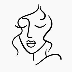 Wall Mural - abstract one line drawing woman face portrait logo
