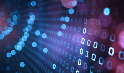 Aufkleber - Abstract digital binary code background, blue bokeh lights, data stream, virtual reality space, cybersecurity concept, information technology theme