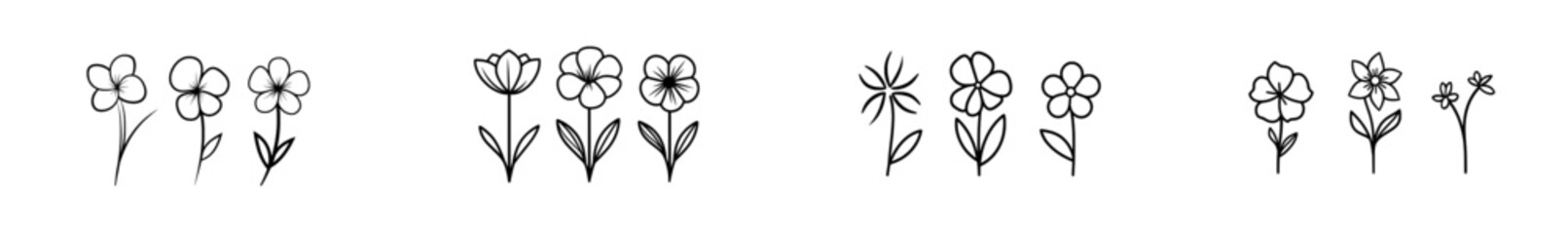 Poster - A collection of basic summer flower sketches. Abstract floral illustration. Contemporary hand-drawn art.