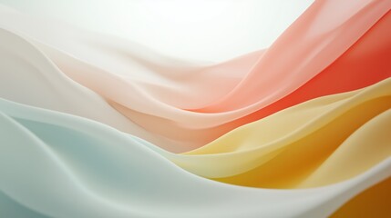 Poster - Colorful flowing fabric in soft light showcases delicate textures and shades of pastel hues in an artistic display of elegance