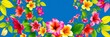 © Chalermrach - Wreath of flowers on blue background with generative AI center, generative AI, vibrant