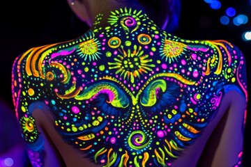 Wall Mural - uv painting depicting a universe on a female halloween body