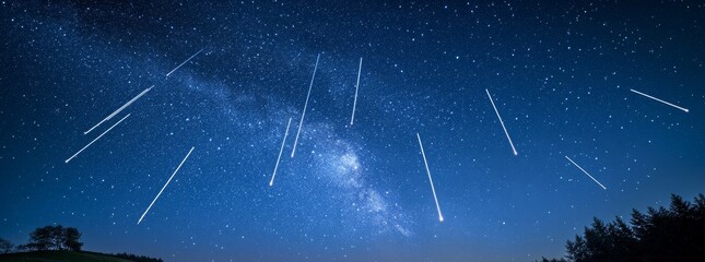 An enchanting scene of the night starry sky, set against the backdrop of the Milky Way, adorned with many vibrant and shimmering stars.