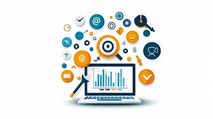 Poster - keyword content targeting strategy, fresh and clear graphical representation, eye-catching metrics d
