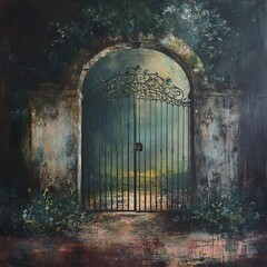 Canvas Print - Enigmatic Wrought Iron Gate: A Serene Garden Entrance