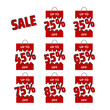 © valerybrozhinsky - Sticker set sale. Discount percentage sticker. Price tag torn bag. Up to percent off. Red labels discount percentage. Isolated on white background
