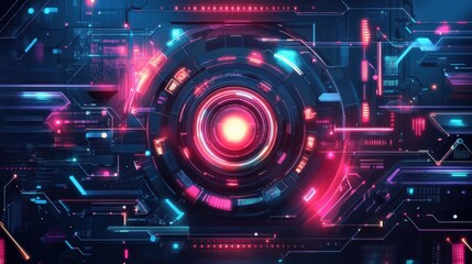 Poster - A vibrant, futuristic digital design featuring neon circuits and a central glowing orb.