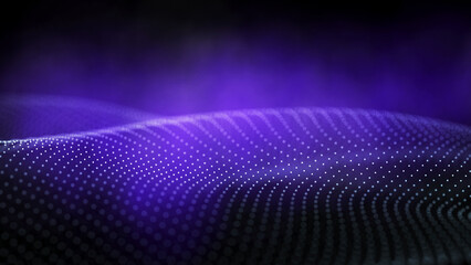 Leinwandbilder - Futuristic wave with many dots. Abstract motion background of colored dots. Technology or science. 3d