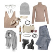© New Africa - Stylish women's clothes and accessories for winter or fall outfit on white background. Collection with grey and beige colors. Fashion trend board