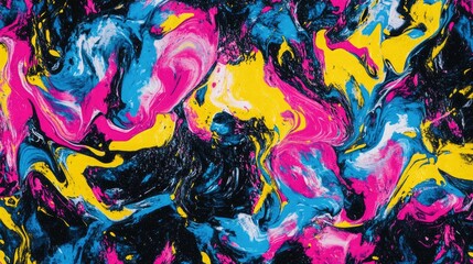 Aufkleber - A vibrant psychedelic pattern with swirling neon colors of pink, blue, and yellow, creating a hypnotic, kaleidoscopic effect