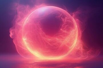 Poster - Glowing sphere with vibrant colors surrounded by wisps of mist in a dark setting