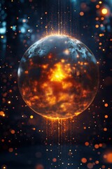 Poster - Glowing digital globe in a cosmic environment surrounded by glowing particles at night