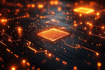 Poster - Exploring the vibrant intricacies of a digital circuit board with glowing elements