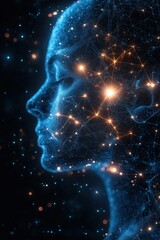 Poster - AI exploration shown via a glowing human silhouette with neural connections