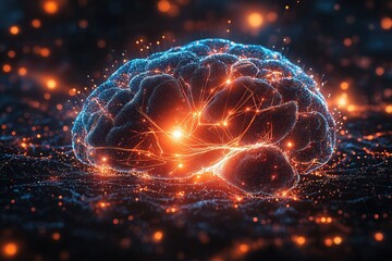 Poster - Vibrant digital representation of a brain illustrating neural connections and activity