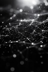 Fototapete - Abstract depiction of interconnected nodes and lines in a dark digital space