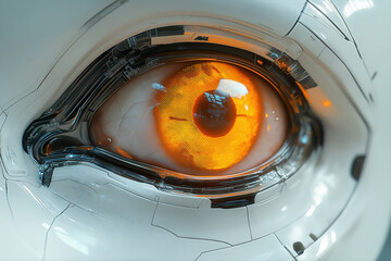 Poster - Intricate close-up of a robotic eye showcasing advanced technology and design details