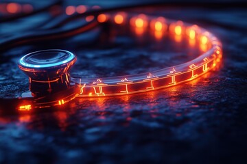 Poster - Futuristic glowing control knob set against a dark background with bright orange lights
