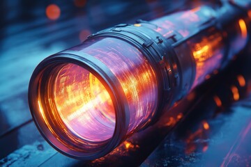 Poster - Stunning futuristic device glowing with vibrant colors on a reflective surface