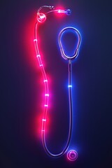 Poster - Creative neon stethoscope glowing in vibrant colors against a dark background
